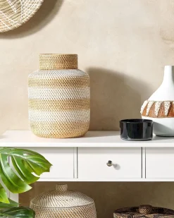 New Beliani Vaso decorativo RENUN Ceramica 36 cm Naturale Bianco Beige Naturale