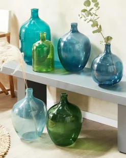 Hot Beliani Vaso decorativo SAMOSA Vetro 48 cm Turchese Blu
