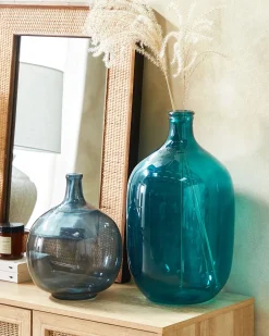 Hot Beliani Vaso decorativo SAMOSA Vetro 48 cm Turchese Blu