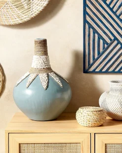 Clearance Beliani Vaso decorativo SILAU Ceramica 43 cm Blu Beige Blu