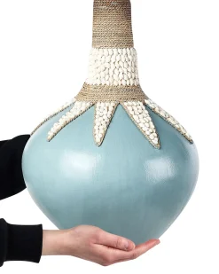 Clearance Beliani Vaso decorativo SILAU Ceramica 43 cm Blu Beige Blu