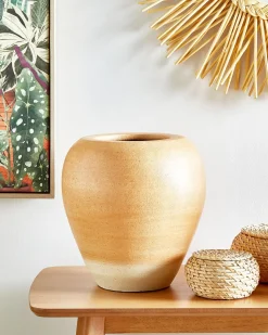 Hot Beliani Vaso decorativo SKIONE Ceramica 34 cm Marrone chiaro Arancione Beige