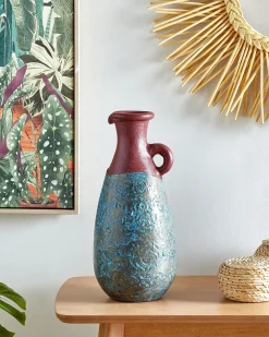 Discount Beliani Vaso decorativo VELIA Ceramica Blu Blu Marrone