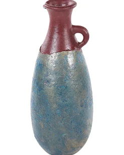 New Beliani Vaso decorativo VELIA Ceramica Blu Blu Marrone