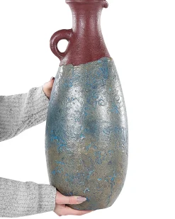 New Beliani Vaso decorativo VELIA Ceramica Blu Blu Marrone