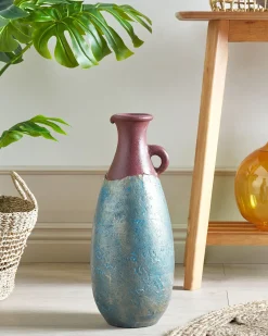 New Beliani Vaso decorativo VELIA Ceramica Blu Blu Marrone