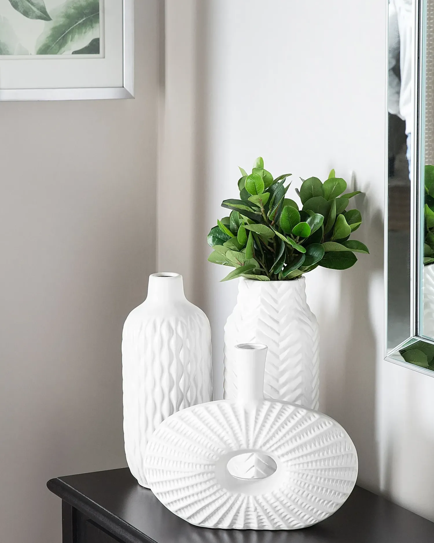 Sale Beliani Vaso decorativo XANTHOS Gres porcellanato 32 cm Bianco