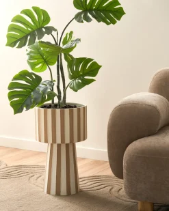 New Beliani Vaso per piante BANE Metallo 30 cm Bianco/Beige Bianco Beige