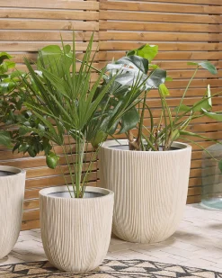 Discount Beliani Vaso per piante CHIOS 44 cm Beige Bianco Beige