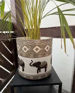 Hot Beliani Vaso per piante rialzato ACHILIO 30 cm Marrone scuro Beige Marrone Nero Oro