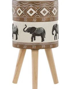 Hot Beliani Vaso per piante rialzato ACHILIO 30 cm Marrone scuro Beige Marrone Nero Oro