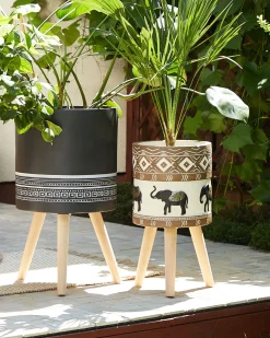 Hot Beliani Vaso per piante rialzato ACHILIO 30 cm Marrone scuro Beige Marrone Nero Oro