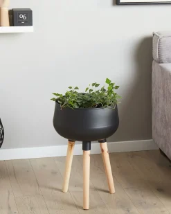Outlet Beliani Vaso per piante rialzato AGROS Metallo 30 cm Nero Marrone Nero
