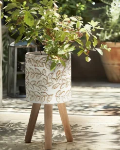 New Beliani Vaso per piante rialzato ALIARTOS 26 cm Bianco sporco Bianco Beige