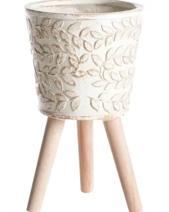 New Beliani Vaso per piante rialzato ALIARTOS 26 cm Bianco sporco Bianco Beige