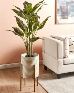 New Beliani Vaso per piante rialzato ALPINUS Metallo 31 cm Tortora Beige Oro