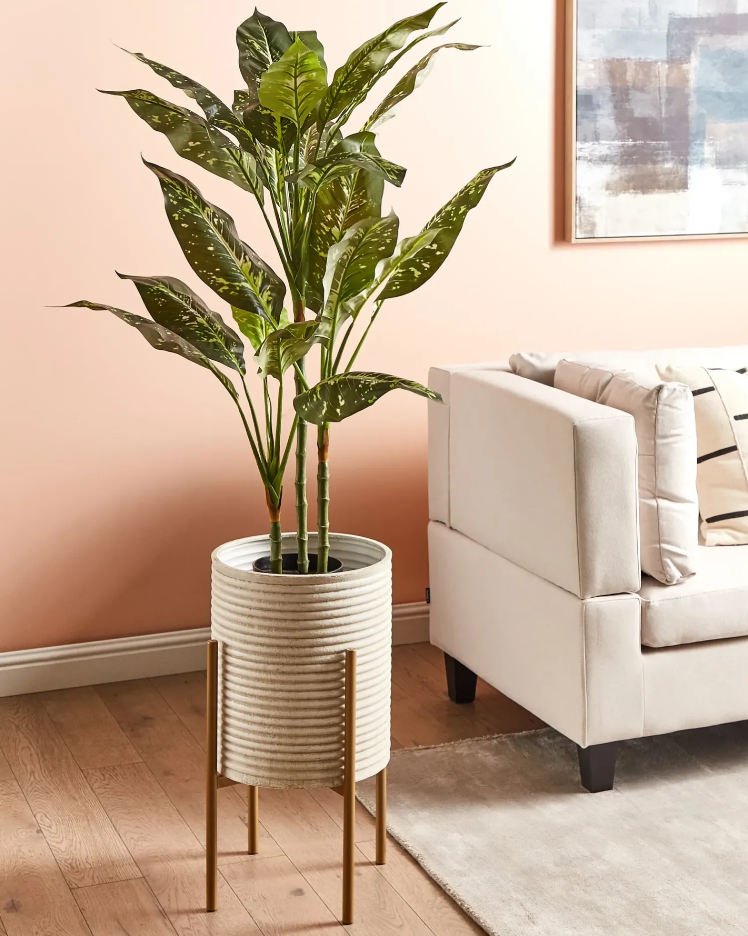 New Beliani Vaso per piante rialzato ALPINUS Metallo 31 cm Tortora Beige Oro