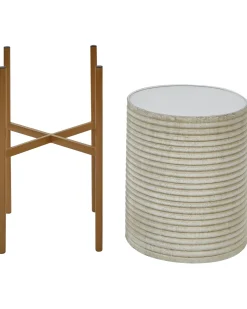 New Beliani Vaso per piante rialzato ALPINUS Metallo 31 cm Tortora Beige Oro
