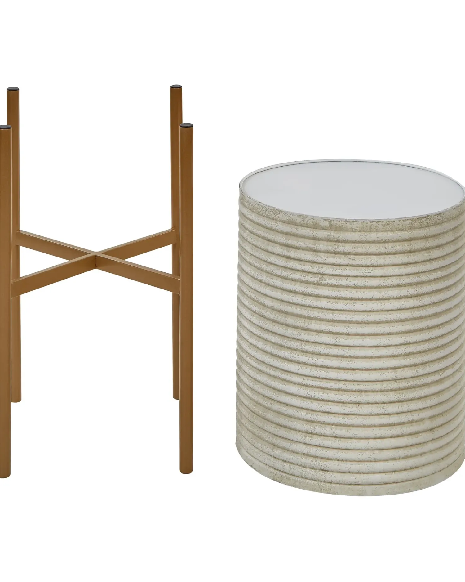 New Beliani Vaso per piante rialzato ALPINUS Metallo 31 cm Tortora Beige Oro