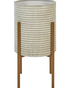 New Beliani Vaso per piante rialzato ALPINUS Metallo 31 cm Tortora Beige Oro