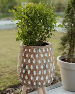Online Beliani Vaso per piante rialzato ASCLEPIAS 27 cm Marrone chiaro Bianco Marrone