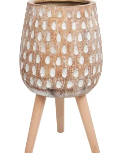 Online Beliani Vaso per piante rialzato ASCLEPIAS 27 cm Marrone chiaro Bianco Marrone