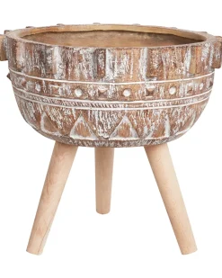 Outlet Beliani Vaso per piante rialzato ASPLENIUM 37 cm Marrone chiaro Bianco Marrone