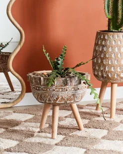 Outlet Beliani Vaso per piante rialzato ASPLENIUM 37 cm Marrone chiaro Bianco Marrone