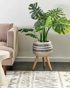 Beliani Vaso per piante rialzato ATHYRIUM 38 cm Beige Beige Grigio Marrone