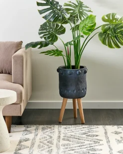 Hot Beliani Vaso per piante rialzato BRUNNERA 24 cm Grigio grafite Blu Marrone Grigio