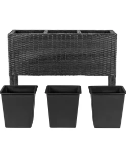 Best Beliani Vaso per piante rialzato CARAGANA Rattan sintetico (PE) 77 cm Nero
