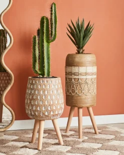 New Beliani Vaso per piante rialzato DRYOPTERIS 29 cm Marrone chiaro Beige Marrone