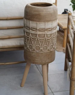 New Beliani Vaso per piante rialzato DRYOPTERIS 29 cm Marrone chiaro Beige Marrone