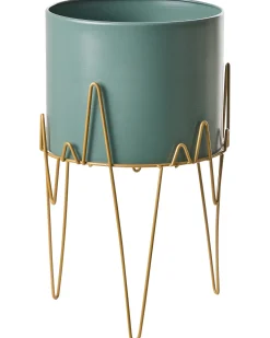 Clearance Beliani Vaso per piante rialzato KALANDRA Metallo 29 cm Verde scuro Oro Verde