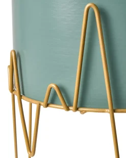 Clearance Beliani Vaso per piante rialzato KALANDRA Metallo 29 cm Verde scuro Oro Verde