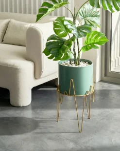 Clearance Beliani Vaso per piante rialzato KALANDRA Metallo 29 cm Verde scuro Oro Verde