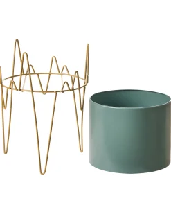 Clearance Beliani Vaso per piante rialzato KALANDRA Metallo 29 cm Verde scuro Oro Verde