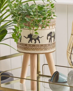Hot Beliani Vaso per piante rialzato KOTTES 22 cm Marrone chiaro Beige Marrone Nero Oro