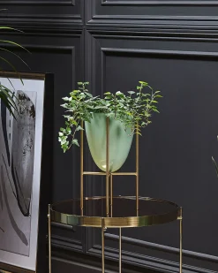 Outlet Beliani Vaso per piante rialzato LEFKI Metallo 16 cm Verde menta Oro Verde