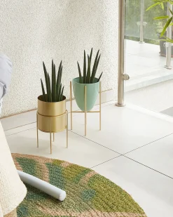 Outlet Beliani Vaso per piante rialzato LEFKI Metallo 16 cm Verde menta Oro Verde