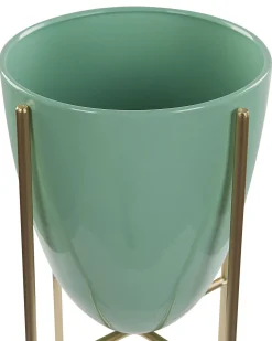 Outlet Beliani Vaso per piante rialzato LEFKI Metallo 16 cm Verde menta Oro Verde
