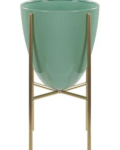 Outlet Beliani Vaso per piante rialzato LEFKI Metallo 16 cm Verde menta Oro Verde