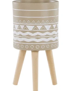 New Beliani Vaso per piante rialzato MILINA 30 cm Beige Bianco Beige Marrone