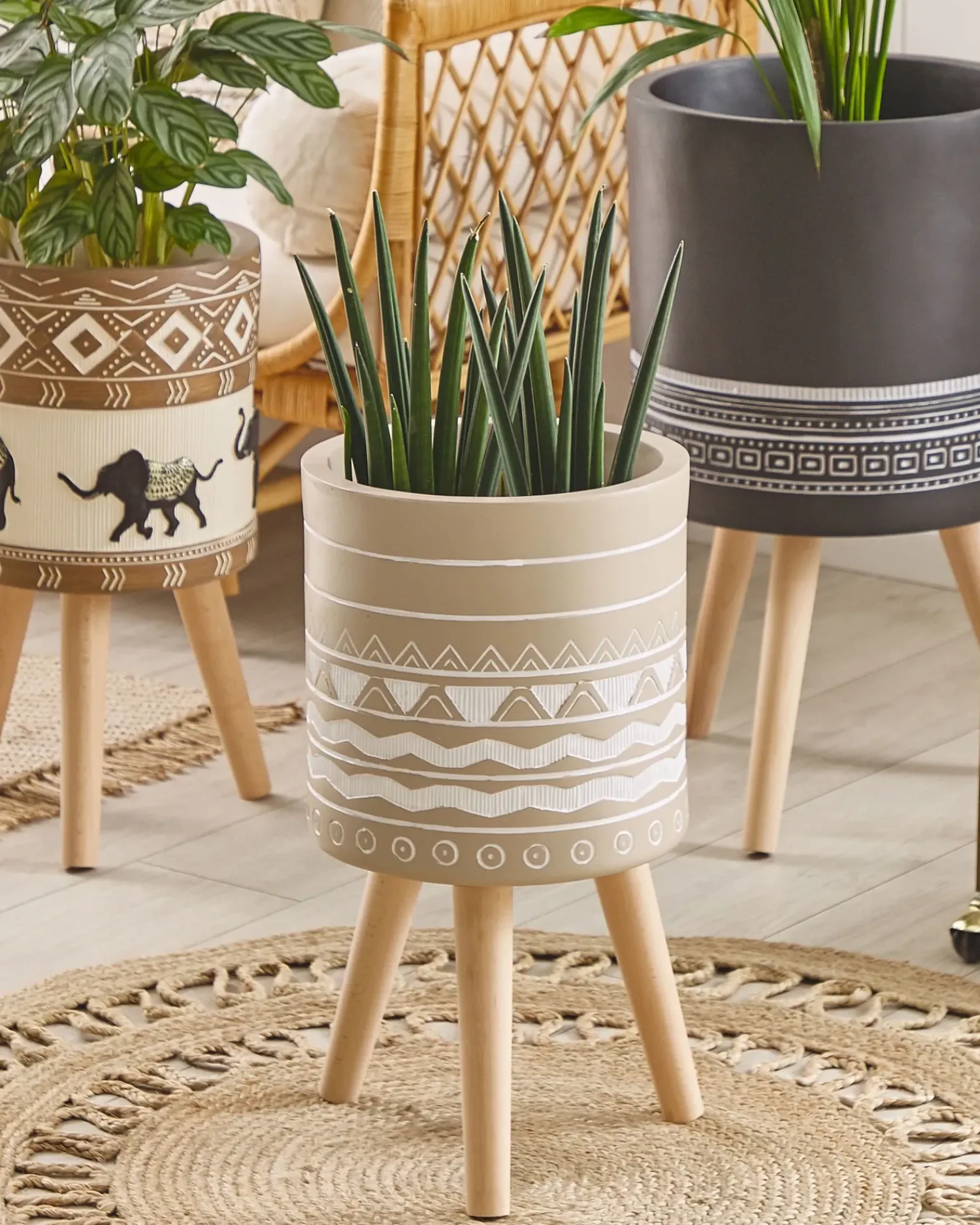 New Beliani Vaso per piante rialzato MILINA 30 cm Beige Bianco Beige Marrone