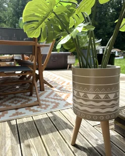 New Beliani Vaso per piante rialzato MILINA 30 cm Beige Bianco Beige Marrone