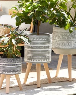 New Beliani Vaso per piante rialzato NAUSA 30 cm Grigio chiaro Bianco Marrone Grigio