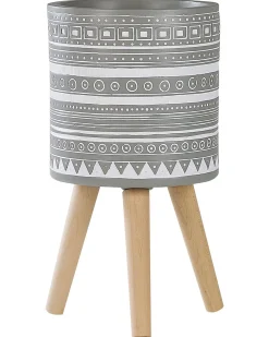 New Beliani Vaso per piante rialzato NAUSA 30 cm Grigio chiaro Bianco Marrone Grigio