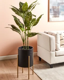 Hot Beliani Vaso per piante rialzato SEROTINA Metallo 32 cm Nero Oro Nero