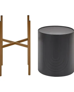 Hot Beliani Vaso per piante rialzato SEROTINA Metallo 32 cm Nero Oro Nero