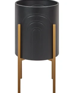 Hot Beliani Vaso per piante rialzato SEROTINA Metallo 32 cm Nero Oro Nero